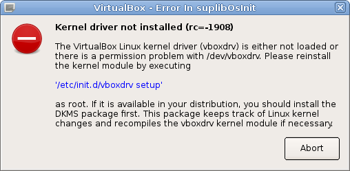 VirtualBox-Error: Kernel driver not installed